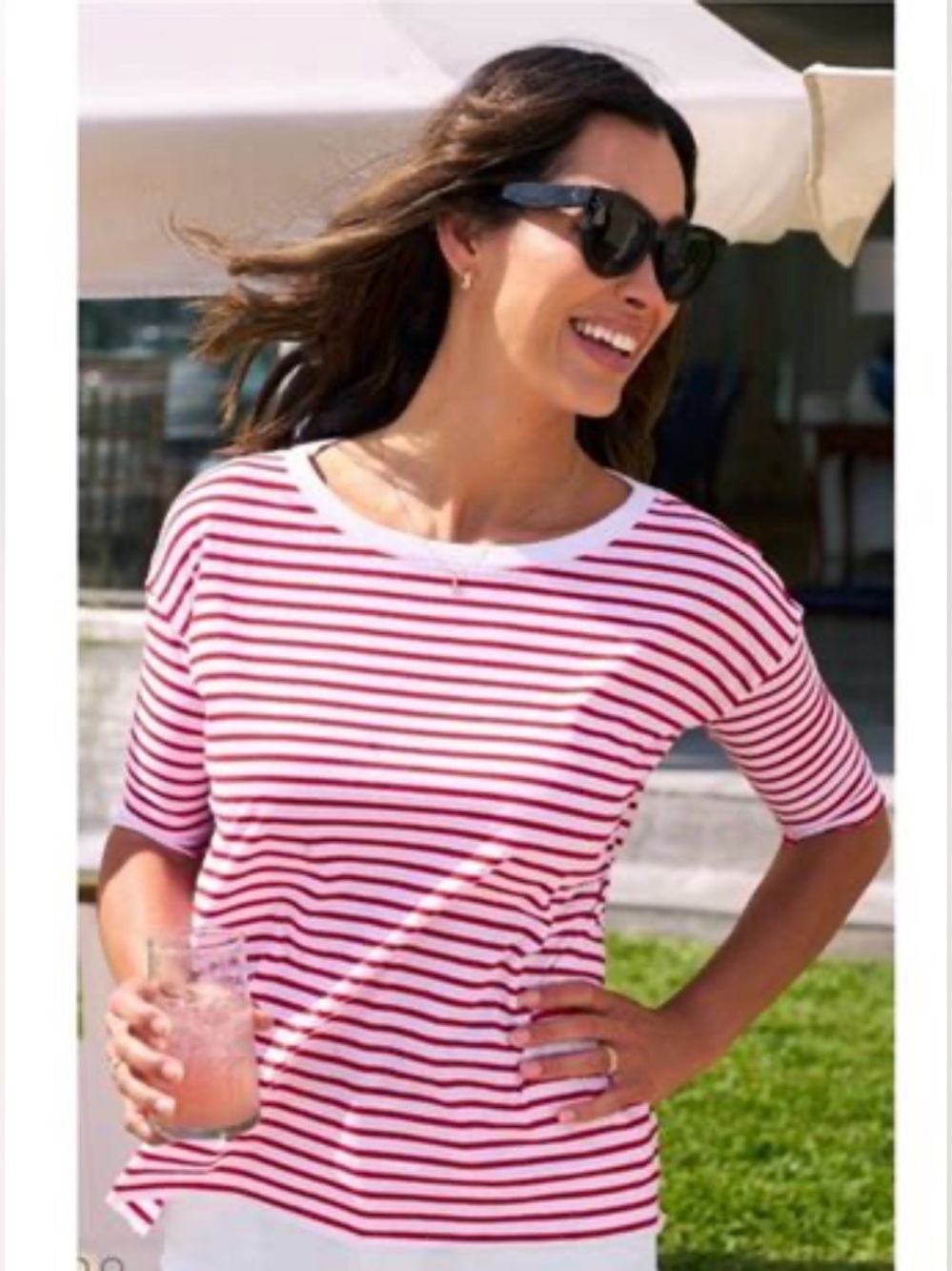 FRANK & EILEEN Josephine Red French Stripe Heritage Jersey Tee- Large